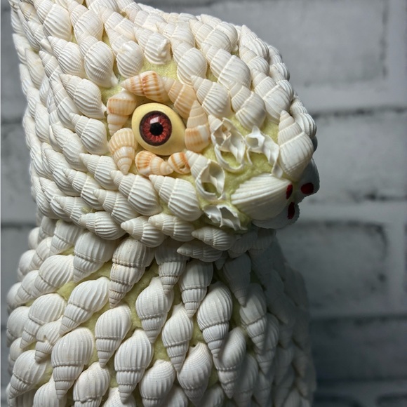 White and Brown Sea Shell-Covered Rabbit Sculpture - Picture 5 of 7